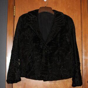 Vintage Black Persian Lamb Style Faux Fur Jacket Cropped Evening Coat Size M/L